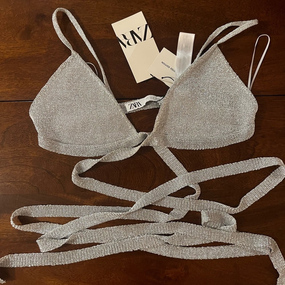 Silver Lace up/ wrap top OBO